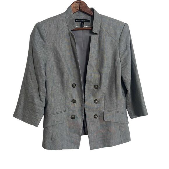 White House Black Market Double Breasted Linen Blend Blazer Jacket Gray Size 12P - Picture 1 of 9